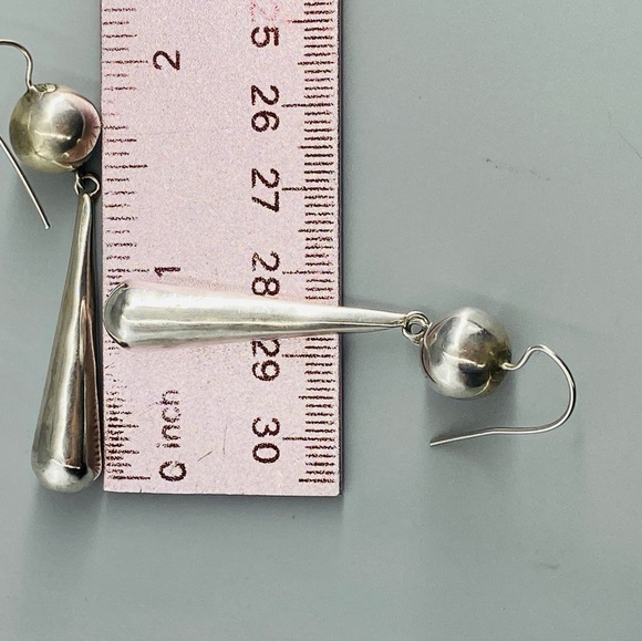 Vintage Sterling Silver Hollow Puff Ball & Teardrop Earrings Handmade - Picture 11 of 15